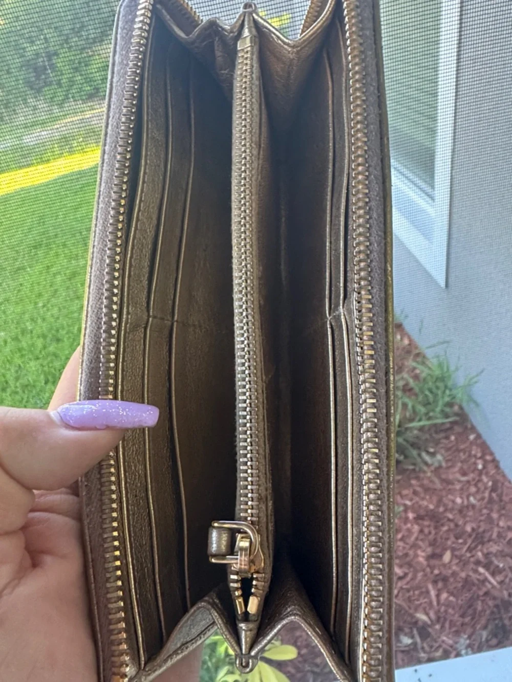 Miu Miu tan Leather Zip Wallet with Gold interior